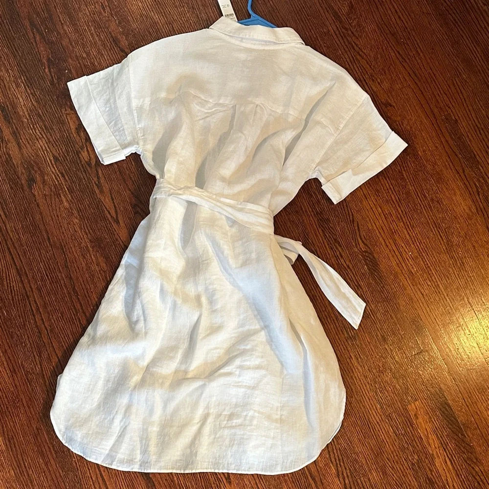 JCrew Linen White Button-Up Shirt Dress with Belt - Picture 5 of 5